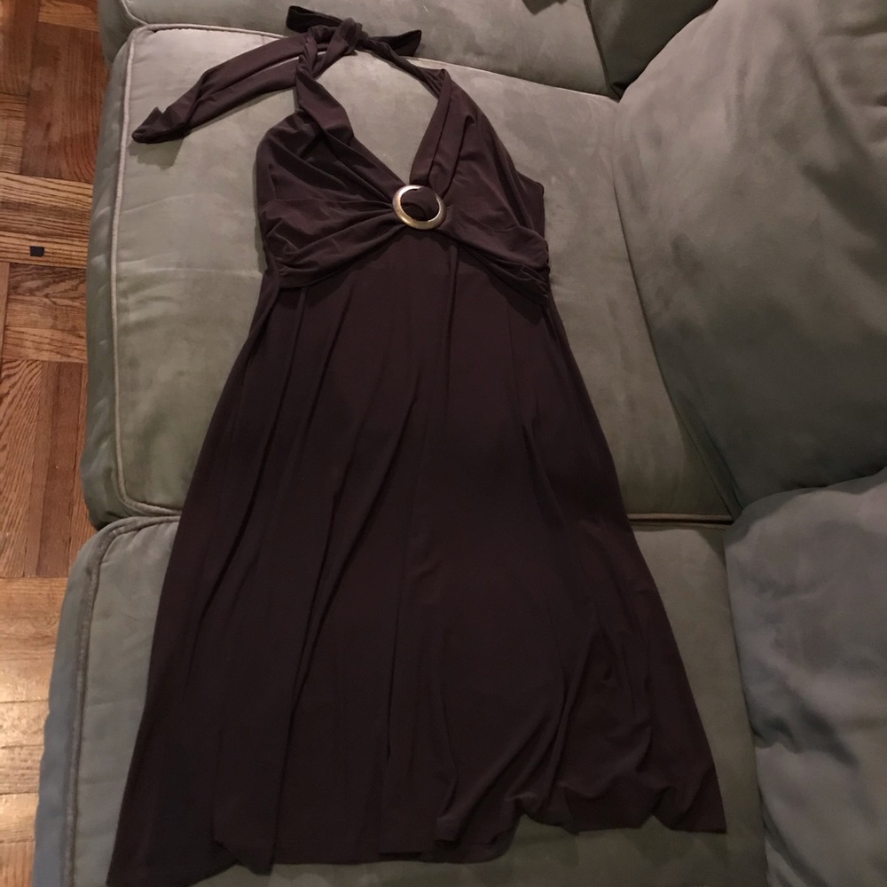 Brown dress, ties behind the neck. Like New!